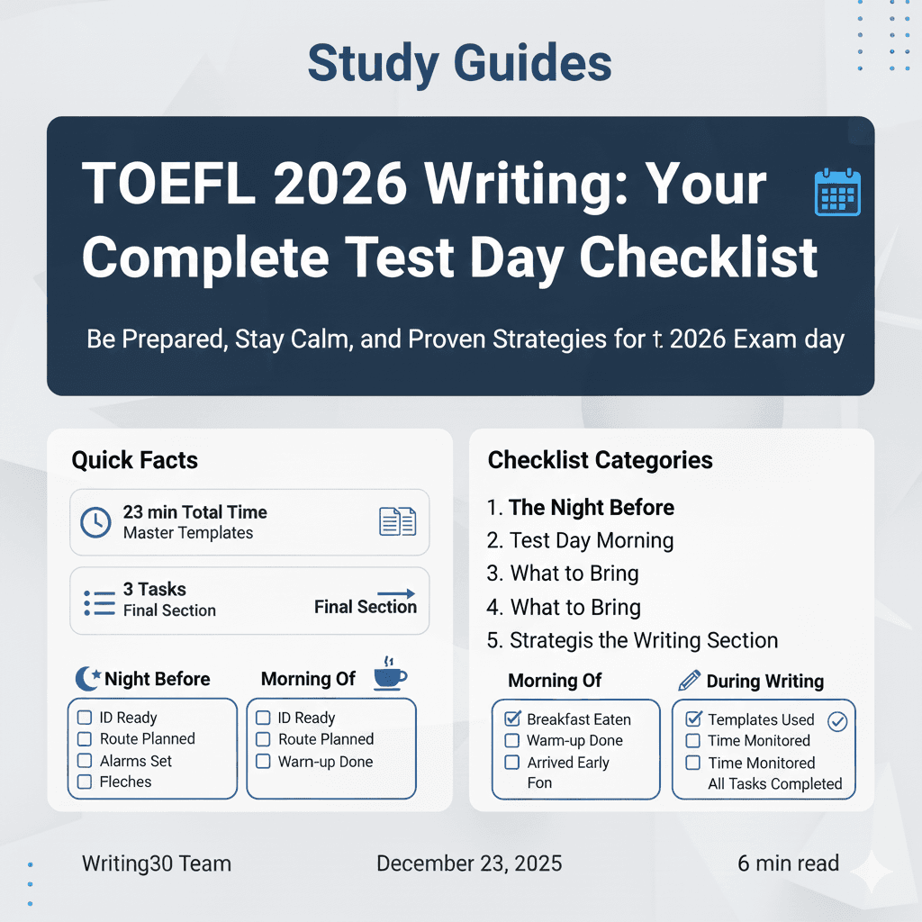 Illustration for TOEFL 2026 Writing: Your Complete Test Day Checklist